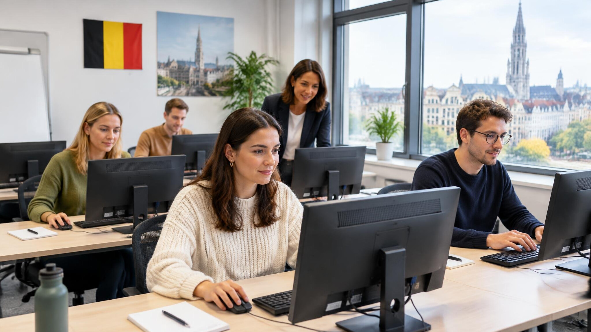Modern open workspace with people working on computers